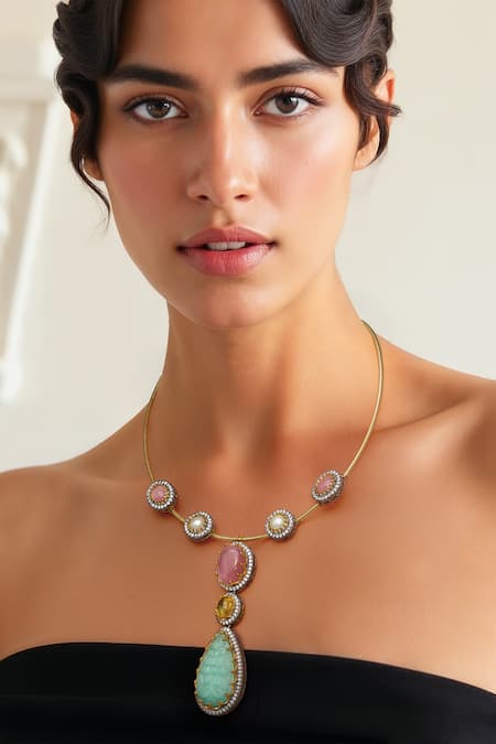 Tad Accessories Gold Plated Finish Semi Precious Stone Necklace 