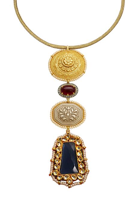Tad Accessories Blue Gold Finish Imitation Kundan Necklace Online at Aza Fashions Tad Accessories_Blue Gold Finish Imitation Kundan Necklace _Online_at_Aza_Fashions