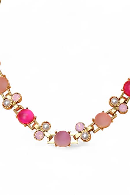 Buy Tad Accessories Pink Gold Finish Semi Precious Stone Necklace Online at Aza Fashions Buy_Tad Accessories_Pink Gold Finish Semi Precious Stone Necklace _Online_at_Aza_Fashions