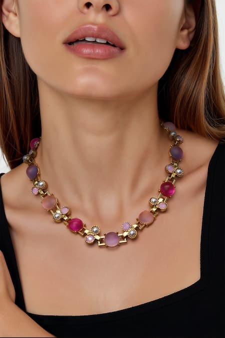 Tad Accessories Pink Gold Finish Semi Precious Stone Necklace 