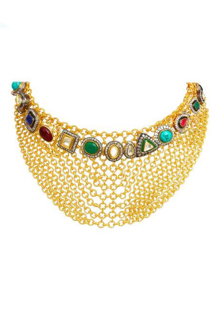Tad Accessories Gold Finish Semi Precious Stone Necklace 