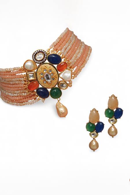 Tad Accessories Multi Color Imitation Gemstones Gold Finish Semi Precious Jewelry Set Online at Aza Fashions Tad Accessories_Multi Color Imitation Gemstones Gold Finish Semi Precious Jewelry Set _Online_at_Aza_Fashions