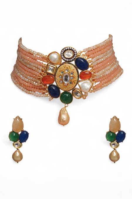 Tad Accessories Gold Finish Semi Precious Stone Jewelry Set 