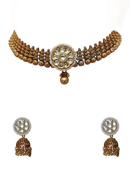 Tad Accessories Gold Finish Imitation Polki Necklace Set 