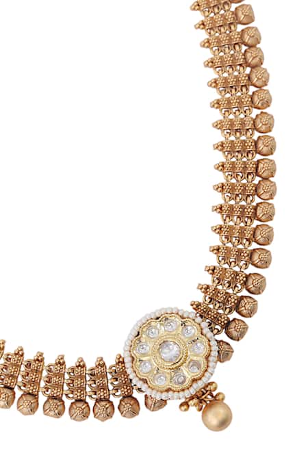Tad Accessories Gold Plated Faux Diamonds Finish Imitation Polki Necklace Set Online at Aza Fashions Tad Accessories_Gold Plated Faux Diamonds Finish Imitation Polki Necklace Set _Online_at_Aza_Fashions