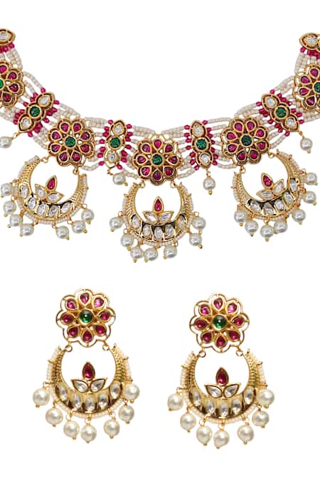 Tad Accessories Gold Finish Imitation Polki Necklace Set 