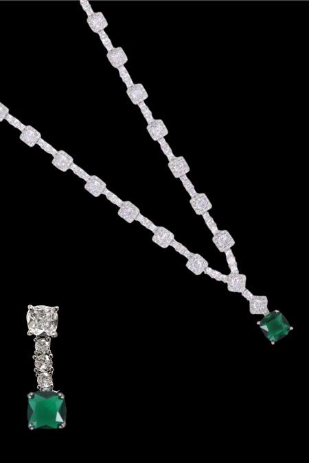 Tad Accessories Green Crystals Cubic Zirconia Stone Necklace Set Online at Aza Fashions Tad Accessories_Green Crystals Cubic Zirconia Stone Necklace Set _Online_at_Aza_Fashions