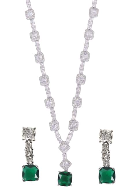 Tad Accessories Cubic Zirconia Stone Green Necklace Set 