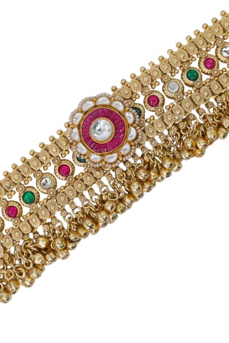 Tad Accessories_Gold Plated Faux Diamonds, Pearls Finish Imitation Polki Necklace Set _Online_at_Aza_Fashions