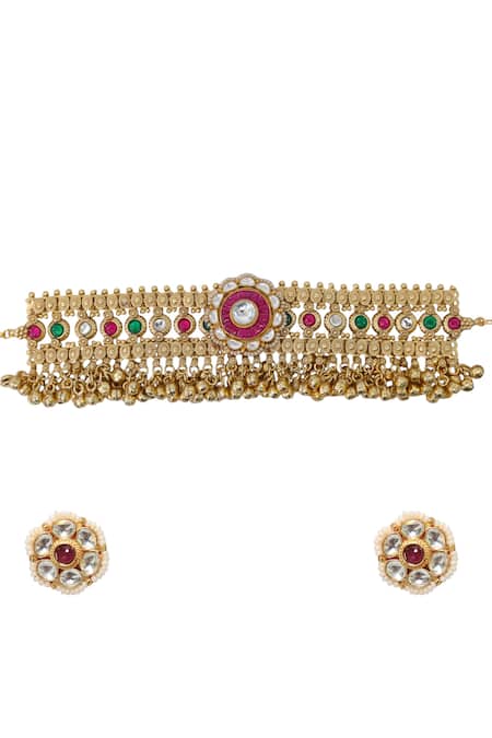 Tad Accessories Gold Finish Imitation Polki Necklace Set 