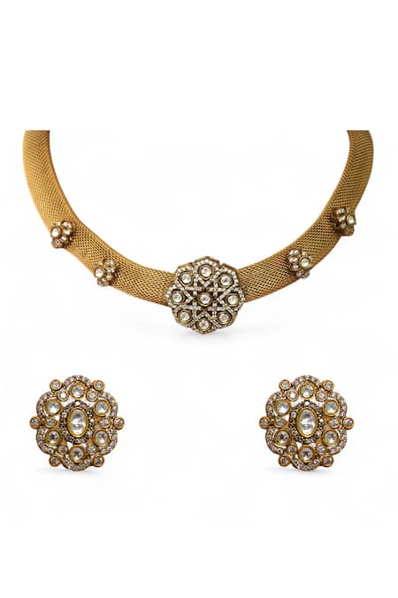 Tad Accessories Gold Finish Imitation Polki Necklace Set 