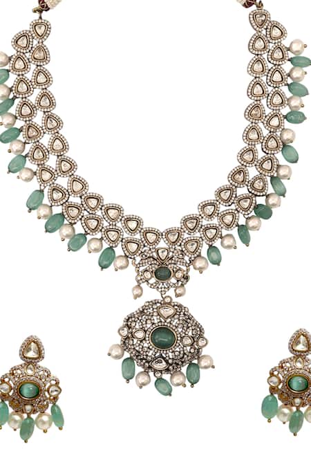 Buy Tad Accessories Green Faux Diamonds, Gemstones Gold Finish Choker Set Online at Aza Fashions Buy_Tad Accessories_Green Faux Diamonds, Gemstones Gold Finish Choker Set _Online_at_Aza_Fashions
