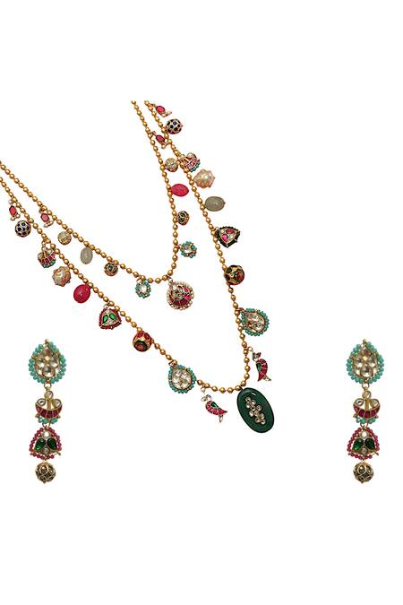 Tad Accessories Multi Color Gold Finish Necklace And Earrings Set Online at Aza Fashions Tad Accessories_Multi Color Gold Finish Necklace And Earrings Set _Online_at_Aza_Fashions