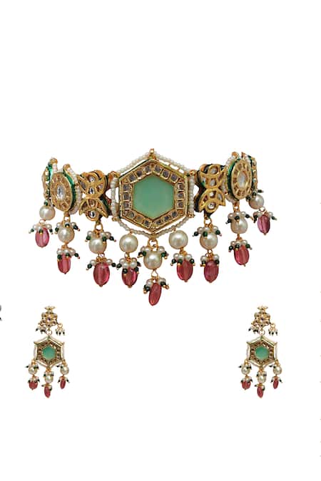 Tad Accessories Gold Finish Kundan Necklace Set 