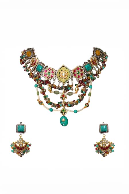 Tad Accessories Antique Silver Finish Necklace Set 