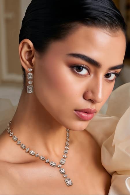 Tad Accessories White Crystals Cubic Zirconia Stone Necklace Set