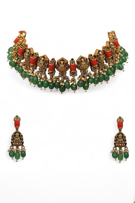 Tad Accessories Gold Finish Coral Necklace Set 