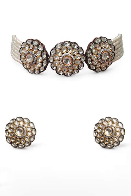 Tad Accessories Gold Finish Imitation Polki Choker Set 