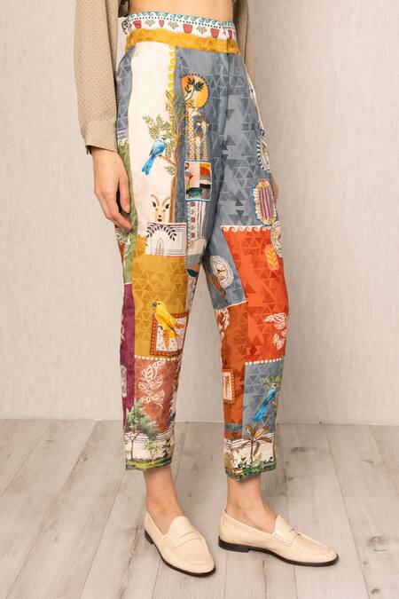 RANNA GILL_Multi Color Linen, Viscose Tina Pleated Rara Pants_Online_at_Aza_Fashions