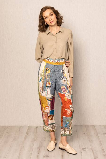 Buy_RANNA GILL_Multi Color Linen, Viscose Tina Pleated Rara Pants_Online_at_Aza_Fashions