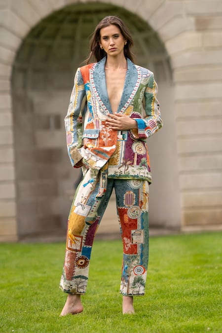 RANNA GILL Multi Color Linen, Viscose Tina Pleated Rara Pants