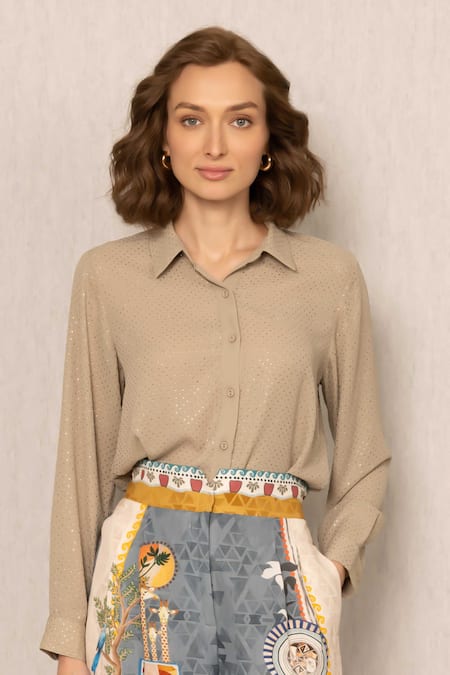 RANNA GILL Beige Georgette Collared Ezra Buttondown Shirt 