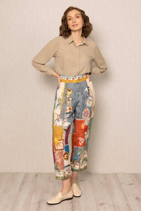 RANNA GILL_Beige Georgette Collared Ezra Buttondown Shirt_Online_at_Aza_Fashions