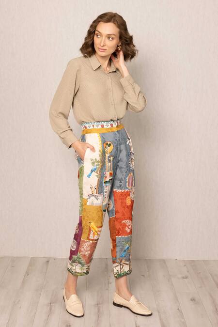 Buy_RANNA GILL_Beige Georgette Collared Ezra Buttondown Shirt_Online_at_Aza_Fashions