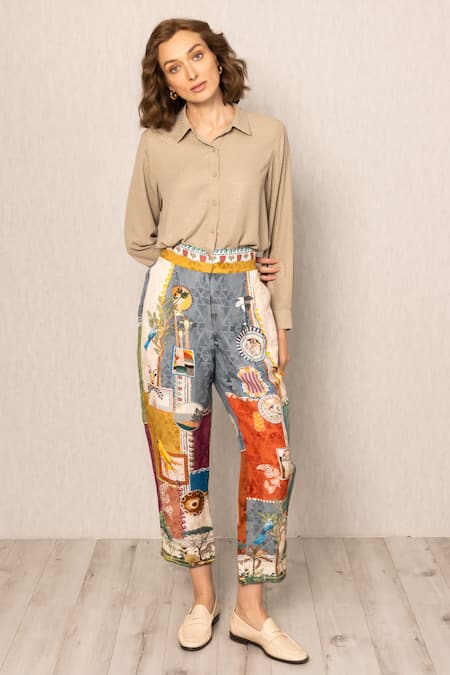 Shop_RANNA GILL_Beige Georgette Collared Ezra Buttondown Shirt_Online_at_Aza_Fashions