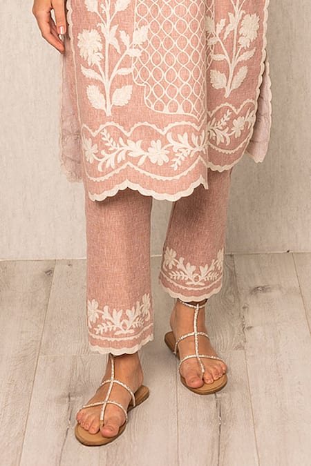 Buy_RANNA GILL_Pink Polyester Embroidery Round Neck Miraya Printed Kurta And Pant Set_Online_at_Aza_Fashions