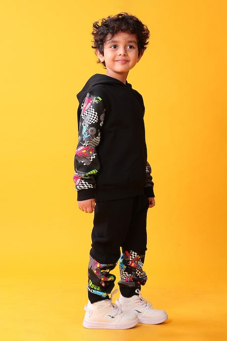 Anthrilo_Black Fleece Placement Pattern Sweatshirt And Joggers Set _Online_at_Aza_Fashions