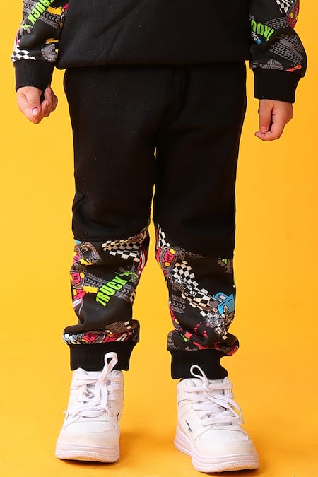 Shop_Anthrilo_Black Fleece Placement Pattern Sweatshirt And Joggers Set _Online_at_Aza_Fashions