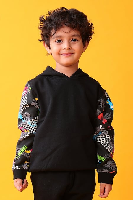 Buy_Anthrilo_Black Fleece Placement Pattern Sweatshirt And Joggers Set 