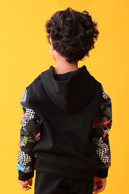 Shop_Anthrilo_Black Fleece Placement Pattern Sweatshirt And Joggers Set 