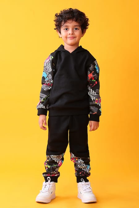 Anthrilo Black Fleece Placement Pattern Sweatshirt And Joggers Set 
