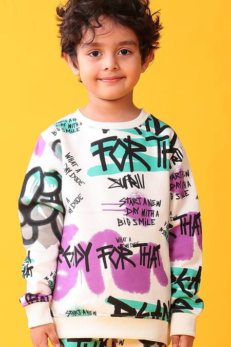 Shop_Anthrilo_White Fleece Text Pattern Sweatshirt And Joggers Set _Online_at_Aza_Fashions