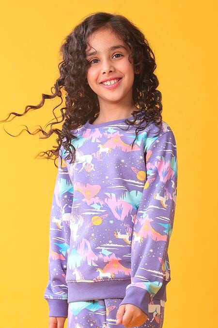 Shop_Anthrilo_Purple Fleece Unicorn Pattern Sweatshirt And Joggers Set_Online_at_Aza_Fashions