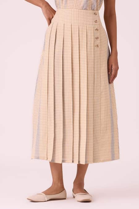 The Summer House_Beige Cotton Mikhail Handwoven Skirt _Online_at_Aza_Fashions