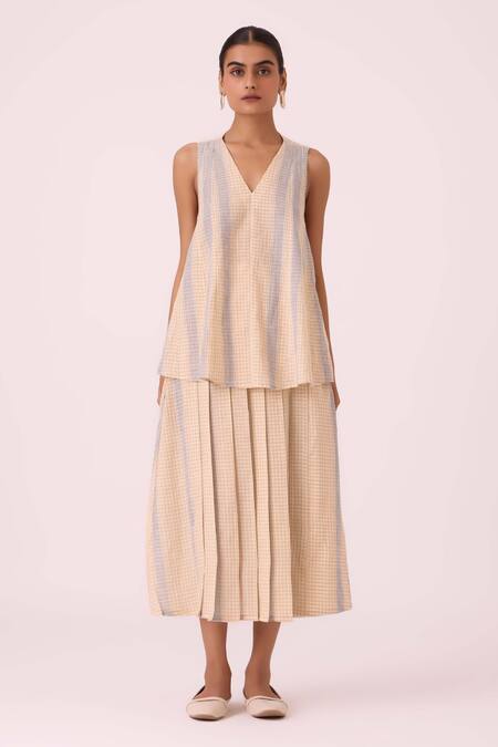 Buy_The Summer House_Beige Cotton Mikhail Handwoven Skirt _Online_at_Aza_Fashions