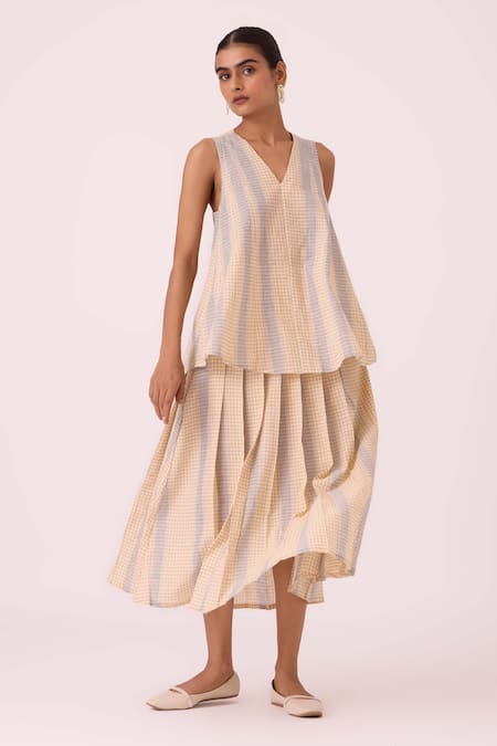 Shop_The Summer House_Beige Cotton Mikhail Handwoven Skirt _Online_at_Aza_Fashions