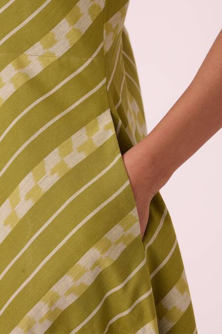 Buy The Summer House Green Cotton Square Neck Zosima Striped Ikat Dress Buy_The Summer House_Green Cotton Square Neck Zosima Striped Ikat Dress