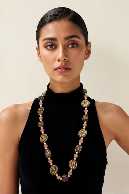 Tad Accessories Purple Gold Finish Semi Precious Stone Necklace 