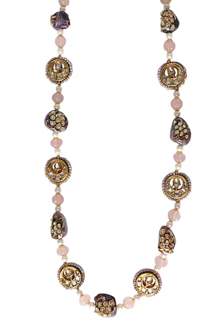 Shop Tad Accessories Purple Gold Finish Semi Precious Stone Necklace at Aza Fashions Shop_Tad Accessories_Purple Gold Finish Semi Precious Stone Necklace _at_Aza_Fashions