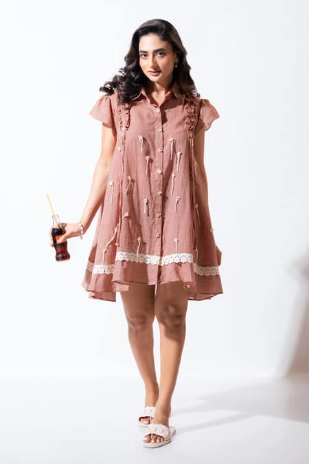 Vaani Beswal Brown Lace Collared Aurora Dress 