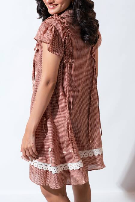 Vaani Beswal_Brown Lace Collared Aurora Dress _Online_at_Aza_Fashions