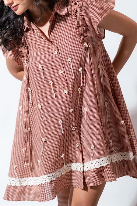 Buy_Vaani Beswal_Brown Lace Collared Aurora Dress _Online_at_Aza_Fashions