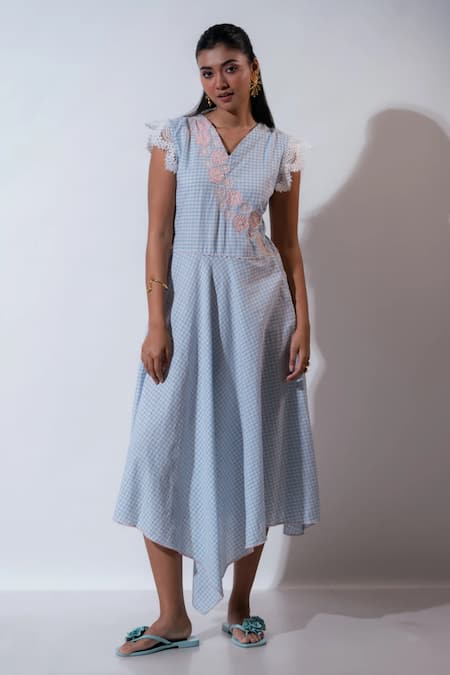 Vaani Beswal Blue Embroidery V-neck Candy Floss Dress 