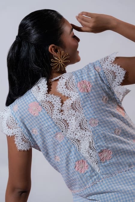 Buy_Vaani Beswal_Blue Embroidery V-neck Candy Floss Dress _Online_at_Aza_Fashions