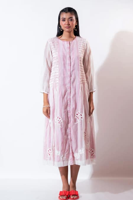 Vaani Beswal Pink Embroidery Round Neck Daylight Dress 