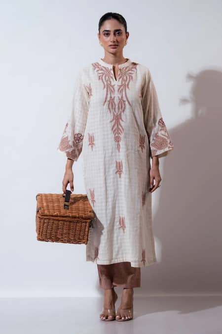 Vaani Beswal Brown Embroidery Notched Neck Somnia Kurta Set